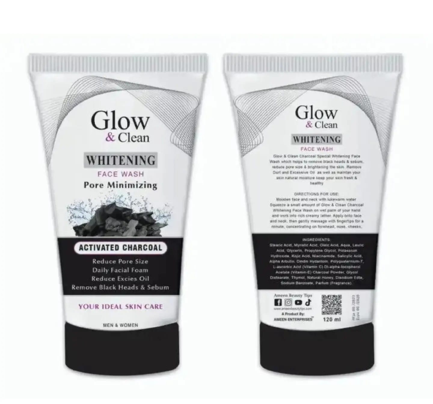 Glow & Clean WHITENING face wash pure minimizing (ACTIVATED CHARCOAL)